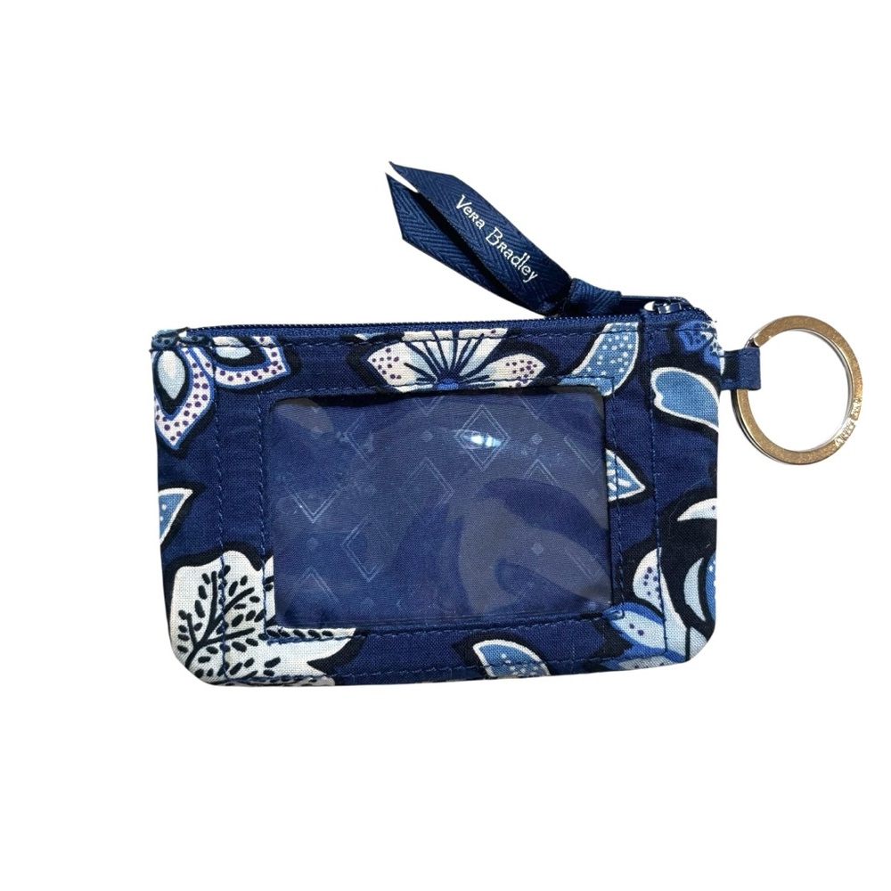 Vera Bradley ID Case Tropics Tapestry with Keyring Blue White Purple ZipUp
